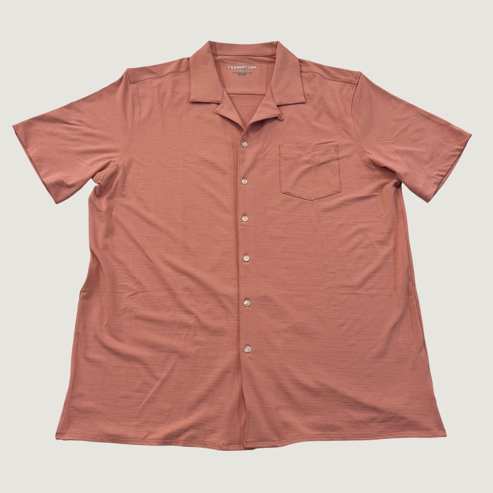 Bearbottom Shirt Mens XXL Salmon Pink Short Sleeve Camp Collar Stretch Button Up